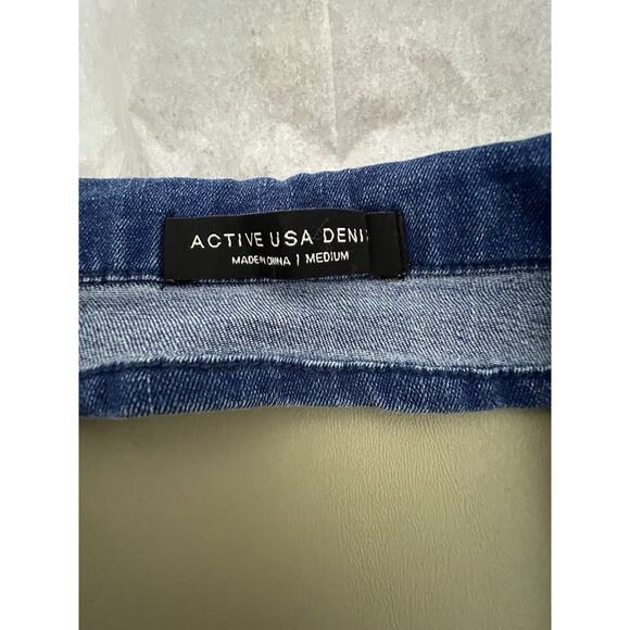 Active USA Women's M Notched Collar Halter Style Neck Denim Shorts Romper Blue - Picture 4 of 16